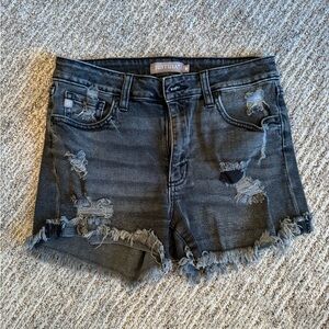 Just USA Women's Frayed Hem Black Jean Shorts